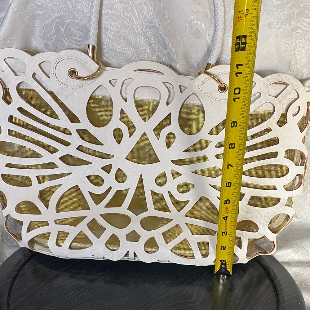 Mellow World  Eleanor White laser cutout and Gold mesh Tote Bag - Picture 8 of 8